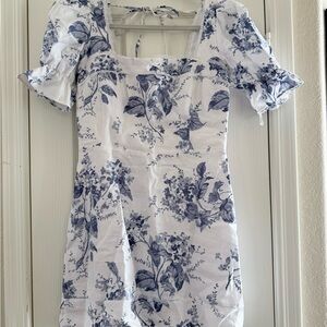 Reformation White and Blue Lace Trim Dress